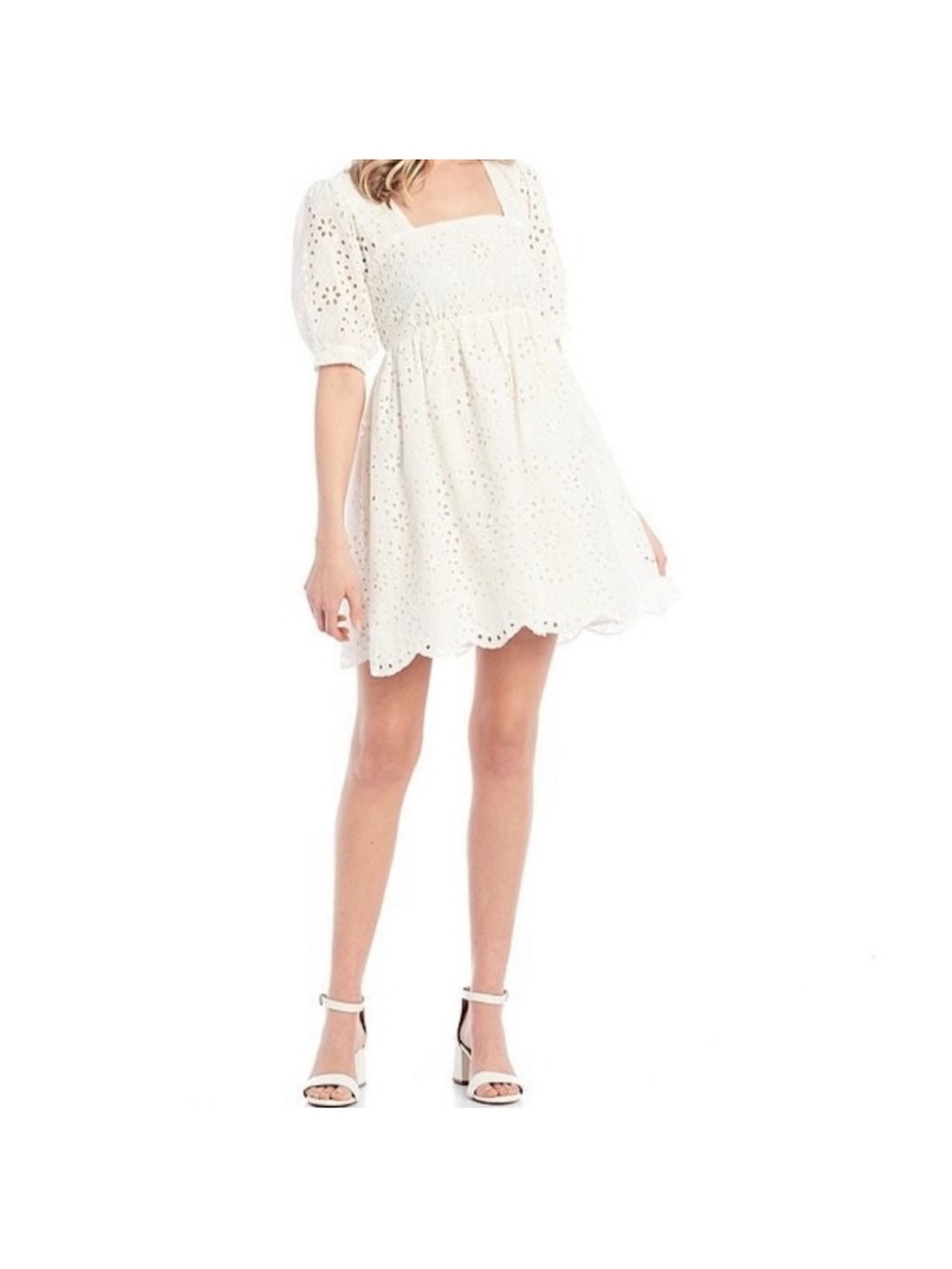 🆕#286~ Chelsea & Violet Embroidered Eyelet Mini Dress, puff sleeve, Size S